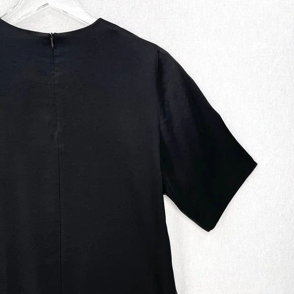 FILIPPA K Short Sleeve Satin Top Womens Small Black Round Neck Minimalist - Picture 8 of 15